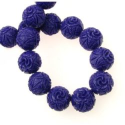 String Synthetic Engraved Ball-shaped Semi-precious Stone  Beads / CORAL, Purple, Ball: 12 mm ± 30 pieces