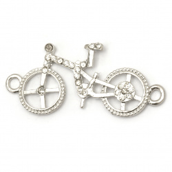 Connecting bead metal zinc alloy bicycle with crystals 49x24x3.5 mm hole 3 mm color silver