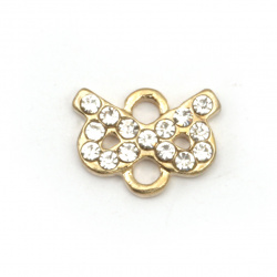 Jewelry components - connector ribbon bow metal zinc alloy with  crystals 12x9.5x2 mm hole 2 mm color gold - 5 pieces