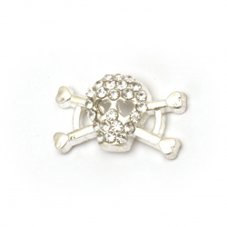 Jewelry components - connecting element metal zinc alloy skull with crystals 18x10x4 mm hole 2 mm color silver - 2 pieces