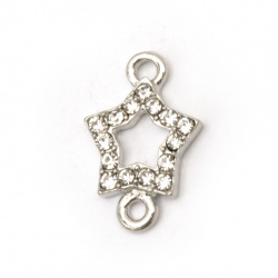 Jewelry findings - connecting element metal zinc alloy star with tiny crystals 19x13x2 mm hole 1.5 mm color silver - 2 pieces