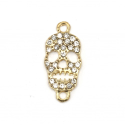 Connecting element, metal zinc alloy skull with crystals 29x14x2.5 mm hole 1.5 mm color gold