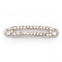 Rectangle connecting element metal zinc alloy with crystals 37x7x3 mm hole 3 mm color silver