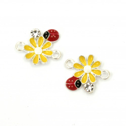 Colored Metal Connecting Element  / Flower with Ladybug,19x15x4 mm, Hole: 2 mm - 2 pieces