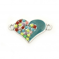 Metal Multicolored Connecting Element / Heart, 25x14x2 mm, Hole: 2 mm, Silver - 2 pieces