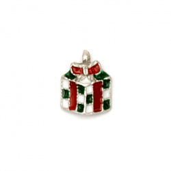 Pandantiv metalic Cadou de Crăciun 14x10x3 mm gaură 1 mm culoare argintiu -2 bucăți
