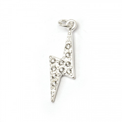 Jewelry findings, shape of lightning metal pendant - zinc alloy with crystals 29.5x5x2 mm 3 mm color silver - 2 pieces