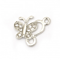 Butterfly metal pendant with dazzling crystals 20x18x2.5 mm hole 2 mm color silver - 2 pieces