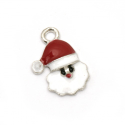 Pendant metal Santa Claus Christmas white and red 18x13x3 mm hole 2 mm color silver - 5 pieces
