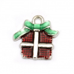 Pendant metal Christmas gift green and red 16x16x2 mm hole 2 mm color silver - 5 pieces