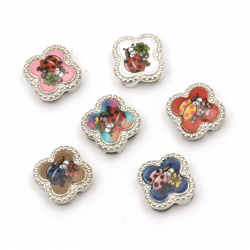 Metal bead flower with ladybug color 11.5x11.5x5 mm holes 3 and 9 mm color silver -6 pieces