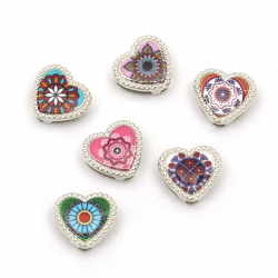 Metal bead color heart 12x12x5 mm holes 3 and 9 mm color silver -6 pieces