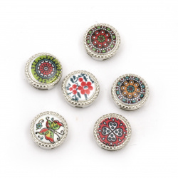 Metal bead color circle 13x13x5 mm holes 3 and 9 mm color silver -6 pieces