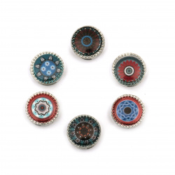 Мънисто метал кръг цветен 13x13x5 мм дупки 3 и 9 мм цвят сребро -6 броя