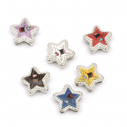 Metal bead color  star 13x13x5 mm holes 3 and 9 mm color silver -6 pieces