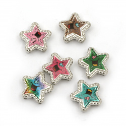 Мънисто метал звезда цветна 13x13x5 мм дупки 3 и 9 мм цвят сребро -6 броя