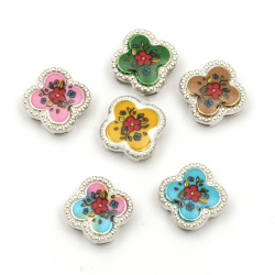 Metal flower color bead 11.5x11.5x5 mm holes 3 and 9 mm color silver -6 pieces