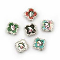 Metal bead  flower with snowdrop colored 11.5x11.5x5 mm holes 3 and 9 mm color silver -6 pieces
