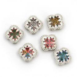 Metal bead  flower with clover color 11.5x11.5x5 mm holes 3 and 9 mm color silver -6 pieces