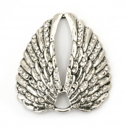 Metal wings pendant bead with crystals 50x47x7.5 mm hole 5 mm color silver