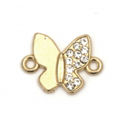 Metal Connector Charm with Crystals / Butterfly, 17x13x2 mm, Hole: 1.5 mm, Gold - 2 pieces