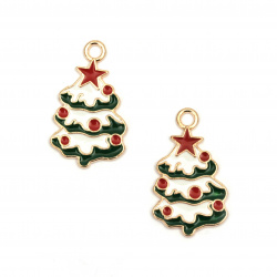 Metal Enamel Pendant / Christmas Tree for Jewelry Accessories, 30x17x1.5 mm, Hole: 2 mm, Gold - 2 pieces