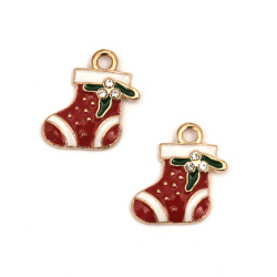 Metal Enamel Pendant with Crystals / Christmas Sock, 18.5x15x3 mm, Hole: 2.5 mm, Gold - 2 pieces