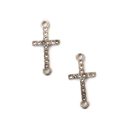 Metal Cross Link Element with Crystals / 21x11 mm, Hole: 1.5 mm / White
