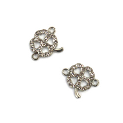 Metal Clover Connector with Crystals / 21x16 mm, Hole: 1.5 mm / Silver - 2 pieces