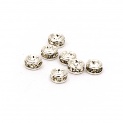 Metal Washer Bead with Rhinestones, QUALITY A, 3x2 mm, Silver -10 pieces