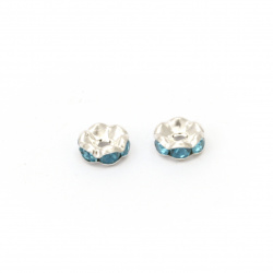 Metal washer beads divider with turquoise crystals zig zag 8x3.5 mm hole 1.5 mm (quality A) color white - 10 pieces