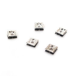 Metal Square Spacer Beads with Black Crystals QUALITY "A" / 6x6x2.5 mm, Hole: 1 mm / Silver Plated - 5 pieces