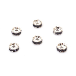Metal Rondelle Spacer Beads QUALITY "A" / 8x3.5 mm, Hole: 1.5 mm / Silver with Violet Crystals - 10 pieces