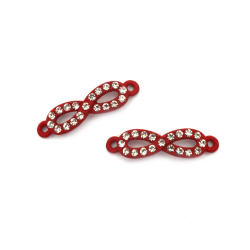 Metal Connecting Element with Crystals, Infinity / 26x7x2 mm, Hole: 1.5 mm / Red - 2 pieces
