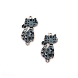 Metal Connecting Element, Gray Cat / 29x17x2 mm, Hole: 1.5 mm /  Silver Color - 2 pieces