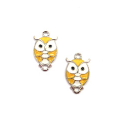 Metal Connecting Element, Yellow Owl / 21x12x3 mm, Hole: 2 mm /  Silver Color - 2 pieces