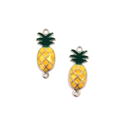 Metal Connecting Element, Pineapple / 28x11x3 mm, Hole: 2 mm / Silver Color - 2 pieces