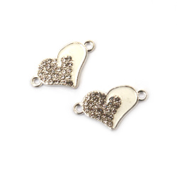 Metal Connector Charms, Double Hole Beads with Crystals White Heart, 25x15x3 mm, Hole: 2 mm, Silver color -2 pieces for Earring, Necklace or Bracelet Making
