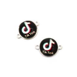 Colored Metal Round Shaped Connector, with Tik Tok Symbol for Bracelet, Earring & Necklace Jewelry Making, 22x15x6 mm, Hole: 2 mm, Silver color - 2 pieces
