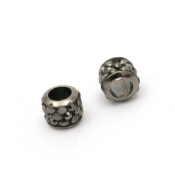 Perla metalică cu cilindru de cristal 8x7 mm gaură de 4,5 mm grafit color -5 bucăți