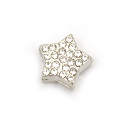 Lustrous star, metal bead with crystals 10x11x5 mm hole 2 mm color silver - 2 pieces