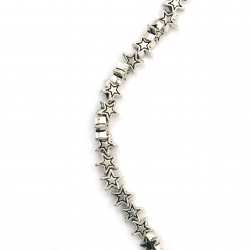 String beads metal star 6x6x3 mm hole 1.5 mm color silver ~ 43 pieces