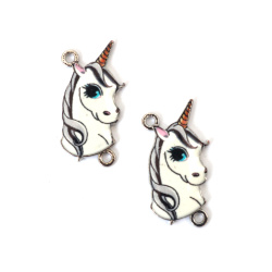 Spojnici s motivom čarobnog jednoroga – privjesci od bijelog metala, 26 x 13 x 2,5 mm, rupa 2 mm – 2 kom za DIY izradu nakita i rukotvorina