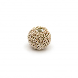 Metal bead cladding ball 10 mm hole 2 mm color cream with gold thread