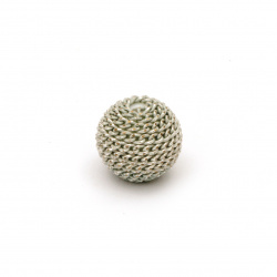 Мънисто метална обшивка топче 10 мм дупка 2 мм цвят сребро със златна нишка