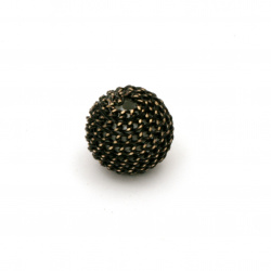 Metal bead cladding ball 10 mm hole 2 mm color black with gold thread
