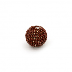 Мънисто метална обшивка топче 10 мм дупка 2 мм цвят кафяв със златна нишка