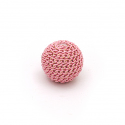 Metal bead cladding ball 10 mm hole 2 mm color pink light with gold thread