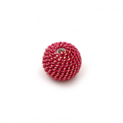 Metal bead cladding ball 10 mm hole 2 mm color pink dark with gold thread