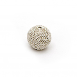 Мънисто метална обшивка топче 12 мм дупка 2.5 мм цвят бял със златна нишка